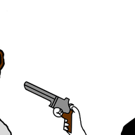 2soyjaks animal_abuse animated blood bloodshot_eyes chin closed_mouth clothes crying dog ear firearm glasses gore gun hair hand holding_gun holding_object holding_pistol janny murder open_mouth pistol shooting soyjak stubble suspenders tongue variant:chudjak variant:soyak weapon yellow_skin yellow_teeth // 1200x444 // 162.1KB