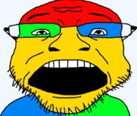 glasses open_mouth soyjak stubble trend:colorjak variant:coinjak // 873x741 // 42.4KB