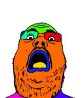 glasses mustache open_mouth soyjak stubble trend:colorjak variant:rangujak // 207x242 // 4.7KB