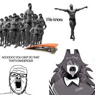 coomer_artstyle diving fundamental_paper_education gigachad glasses imminent_death looking_up miss_circle open_mouth soyjak springboard stubble text variant:a24_slowburn_soyjak vore white_background // 1000x1000 // 528.8KB