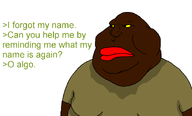 'toss black_skin brown_shirt clothes fat greentext gynaecomastia nigger obese red_lips sweating text variant:meximutt white_background yellow_sclera // 1400x849 // 16.8KB