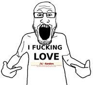 4chan b_(4chan) clothes glasses hand i_fucking_love i_love open_mouth pointing soyjak stubble text tshirt variant:markiplier_soyjak // 618x559 // 67.1KB