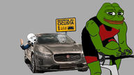 amphibian bicycle bloodshot_eyes car cyclist driving edit frog jaguar nas:pepe pepe_the_frog sign smug spanish_text variant:soyak // 1280x720 // 170.6KB