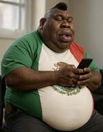 big_lips brown_skin hair holding_object meta:ai_generated meta:not_oc mexico negro nigger phone shitskin sitting variant:meximutt // 645x827 // 51.4KB