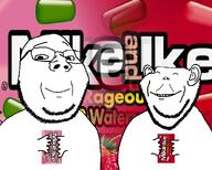 2soyjaks background candy closed_eyes closed_mouth ear glasses hand happy holding_object mike_and_ike soyjak stubble subvariant:anders subvariant:wholesome_soyjak subvariant:wholyjak variant:gapejak variant:impish_soyak_ears // 1359x1088 // 505.7KB