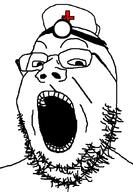 clothes doctor glasses hat head_mirror open_mouth soyjak stubble variant:gapejak // 600x869 // 63.6KB