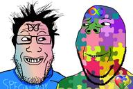2soyjaks adhd are_you_soying_what_im_soying assburgers autism beard clothes england facial_mark forehead_mark gradient heart logo puzzle signal smile teeth text tshirt variant:gapejak variant:markiplier_soyjak // 1620x1080 // 586.6KB