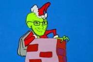 christmas clothes glasses green green_skin grinch hat santa_hat smile smug soyjak stubble variant:soyak // 678x452 // 229.2KB