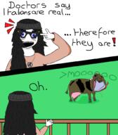 animal arm beanie blue_eyes blush brown_troonjak clothes comic cow fat female glasses greentext hair hand hat marvel necklace open_mouth slopjak soyjak stubble text tranny variant:bernd variant:soytan // 886x1014 // 113.2KB