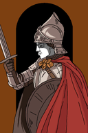 alexander_the_great armor black_background brown_background brown_hair cape glasses hair helmet holding_object holding_shield holding_sword knight medieval plated_armor red_cape shadow shield standing sword variant:chudjak warrior white_skin // 1024x1536 // 112.2KB