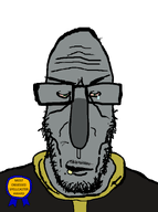 award bloodshot_eyes clothes crying drool evoker_(minecraft) green_eyes grey_skin illager minecraft mustache nose robe subvariant:euromutt text variant:markiplier_soyjak // 593x797 // 21.1KB