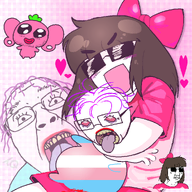 2000s ack art artist:tqqt binky blood bloodshot_eyes blush brown_hair clothes drawfag drawing ear eyebags female flag:transgender_pride_flag girl glasses green_hair hair hand heart hugging lipstick meta:namefags meta:requests open_mouth pink_skin pooner purple_hair ribbon ribbon_(namefag) shadow smile stubble sunglasses tranny tranny_artstyle transgender_flag troon troonella variant:bernd variant:chudjak watermark white_skin woman yellow_teeth // 1000x1000 // 554.5KB