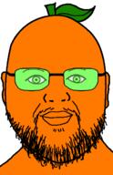 bald beard closed_mouth food froot fruit glasses green_glasses leaf lips orange orange_skin soyjak variant:billy // 419x651 // 11.9KB
