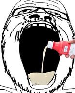 distorted glasses mustache open_mouth soy soyjak soylent soylent_(strawberry) soylent_bottle variant:a24_slowburn_soyjak // 552x683 // 73.3KB