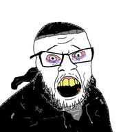 beanie bloodshot_eyes cigarette clothes doomer eye_bags eyebags glasses hat hoodie mustache open_mouth smoking soyjak stubble sweater tired variant:feraljak white_background white_eyes white_skin yellow_teeth // 1500x1500 // 244.0KB