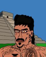 aztec aztec_,empire aztecchicano(namefag) buff goatee hair moustache pyramid shlog soyjak_blog subvariant:perceptive_chud tattoo variant:chudjak // 524x648 // 224.8KB