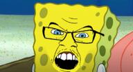 angry blue_eyes glasses mustache open_mouth soyjak spongebob_squarepants variant:feraljak yellow_skin // 1342x734 // 632.0KB