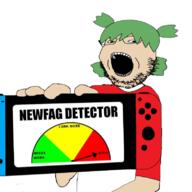 4chan anime arm clothes glasses green_hair hair hand holding_object newfag nintendo nintendo_switch no_nose open_mouth soyjak stubble text tshirt variant:gapejak video_game white_skin yotsoyba // 785x787 // 193.2KB