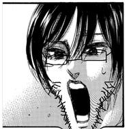 attack_on_titan distorted gape glasses manga mikasa_ackerman open_mouth shingeki_no_kyojin stubble teeth variant:unknown // 642x630 // 138.5KB