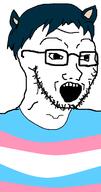 cat_ear clothes ear flag flag:transgender_pride_flag glasses hair open_mouth soyjak stubble tranny variant:soyak // 650x1236 // 36.5KB