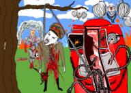 atomic_heart blood bloodshot_eyes blue_eyes buff closed_eyes closed_mouth clothes cloud crying decapitation drawn_background ear full_body glasses gore hat holding_object holding_rope holding_severed_head inhuman kgb laser long_hair lynching military_cap military_uniform multiple_soyjaks mustache open_mouth robot sci-fi severed_head smile soyjak stubble tentacle tree uniform variant:alicia variant:chudjak variant:cobson variant:cryboy_soyjak variant:impish_soyak_ears variant:kuzjak variant:nojak vein video_game walking white_skin yellow_teeth // 2100x1500 // 3.2MB