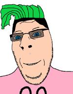 blue_eyes closed_mouth clothes glasses green_hair hair new_zealander pink_shirt self_insert smile soyjak stubble subvariant:nucob sunglasses variant:cobson white_skin young_jock_(user) // 530x680 // 22.2KB