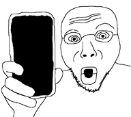 glasses hand holding_object looking_at_you phone soyjak stubble variant:futurejak // 886x789 // 22.1KB