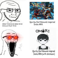 2soyjaks closed_mouth concerned excited glasses glowing_eyes hand hands_up omori open_mouth place_japan rpg shota shotacon soyjak stretched_mouth stubble subvariant:soyak_(irritated) subvariant:wewjak text variant:soyak video_game yiik // 892x890 // 151.1KB