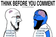 2soyjaks angry arm bald balding beard bloodshot_eyes blue_skin brain calm closed_mouth clothes comment crying eyebrows glasses hair looking_to_the_left looking_to_the_right nose open_mouth side_profile smile stretched_mouth stubble subvariant:science_lover subvariant:sideplier teeth text toss variant:markiplier_soyjak variant:soyak white_background white_skin wrinkles // 1620x1080 // 358.8KB