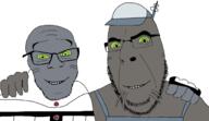 2soyjaks alien ben_10 ben_10_omniverse blukic_and_driba clothes friendship glasses grey_skin hand happy hat looking_at_you no_more_brother_wars plumbers smile soyjak stubble variant:cobson variant:feraljak // 2048x1181 // 664.8KB