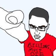 arm brown_eyes chud closed_mouth clothes ear glasses grey_hair hair hand millions_must_die nazi_salute nazism salute soyjak tshirt variant:unknown // 620x630 // 14.6KB