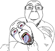 2soyjaks ack anhero buff choke_hold crying glasses soyjak strangling stubble template tongue transparent_background variant:bernd yellow_teeth // 1996x1844 // 163.7KB