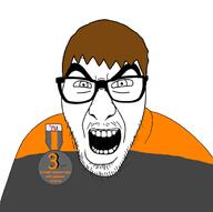 3_years_on_bald_man_with_glasses_booru badge booruteen brown_hair dan open_mouth ribbon stubble variant:slitherjak white_background // 1084x1080 // 210.4KB