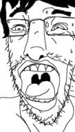 clothes glasses hair mustache open_mouth soyjak stubble sweating tongue variant:unknown // 359x634 // 92.0KB