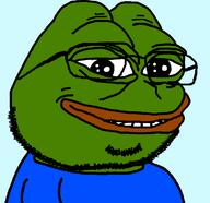 amphibian blue_shirt frog glasses green_skin nas:pepe pepe pepe_the_frog smile smug stubble subvariant:wholesome_soyjak teeth variant:gapejak variant:pepejak wholesome // 749x726 // 18.7KB