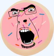 cookie glasses open_mouth soyjak sprinkles stubble subvariant:frostedsugarcookiejak transparent variant:cobson // 442x461 // 114.8KB