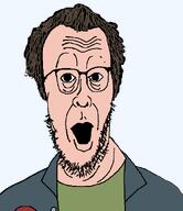 brown_hair button clothes glasses green_shirt hair movie open_mouth palmer_(the_thing) soyjak stubble the_thing transparent_background tshirt variant:cobbert vest white_skin // 518x600 // 18.1KB