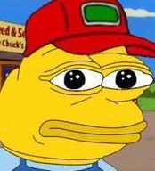 amphibian chuck closed_mouth clothes frog hat meta:not_oc nas:pepe nas:sneed pepe_the_frog red_hat suit the_simpsons yellow_skin // 214x236 // 11.3KB
