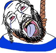 beard bloodshot_eyes clothes crying glasses hair hanging hat jewish_nose judaism kippah mustache open_mouth rope soyjak suicide variant:bernd // 768x719 // 1.6MB