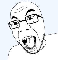 angry beard glasses looking_to_the_left open_mouth shine soyjak stubble transparent_background variant:thiefjak // 888x916 // 28.2KB