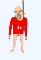 blood bloodshot_eyes clothes crying flag:turkiye full_body glasses hand hanging leg open_mouth rope soyjak stubble suicide template tongue turkiye tvrkaryan variant:cobson white_skin yellow_hair yellow_teeth // 2012x2908 // 653.5KB