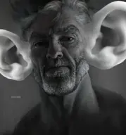 beard closed_mouth ear eyebrows forehead_lines grey_beard grey_hair grey_skin greyscale hair large_ear lips looking_at_you meta:not_oc nas:gigachad neck nose old subnas:old_gigachad text wrinkles