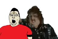 clothes fat glasses hair nikocado_avocado open_mouth queen_of_spades redraw sex soyjak stubble tattoo text tshirt variant:cobson weird_al_yankovic // 868x588 // 164.5KB