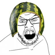 angry clothes food foodjak fruit glasses hat mustache open_mouth soyjak stubble variant:feraljak watermelon // 1280x1280 // 1.4MB
