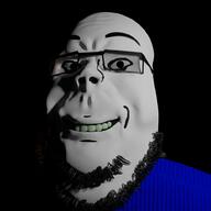 3d black_background clothes dark glasses ominous smile soyjak stubble subvariant:wholesome_soyjak variant:gapejak // 1000x1000 // 441.0KB