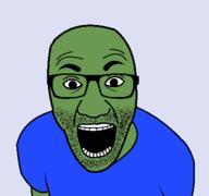clothes frog glasses green green_skin pepe soyjak stubble tshirt variant:el_perro_rabioso // 427x400 // 9.8KB