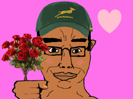 blush bouquet brown_skin cap clothes flowers glasses hat heart holding_object leaves love mouth_closed pink_background rose smile subvariant:chudjak_front valentine variant:chudjak // 800x600 // 236.6KB