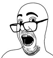 glasses mustache open_mouth soyjak stubble variant:unknown // 611x661 // 13.8KB