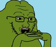 amphibian animal blue_background fat finger frog glasses green_skin groyper hand lips nas:pepe open_mouth pepe_the_frog soyjak stubble subnas:groyper variant:soyak // 422x355 // 4.0KB