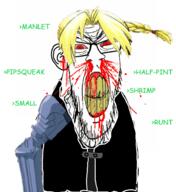 angry anime arm blood bloodshot_eyes clenched_teeth clothes ear edward_elric fullmetal_alchemist glasses greentext hair mustache nosebleed red_eyes soyjak stubble subvariant:feralrage text variant:feraljak yellow_hair yellow_teeth // 864x941 // 576.8KB